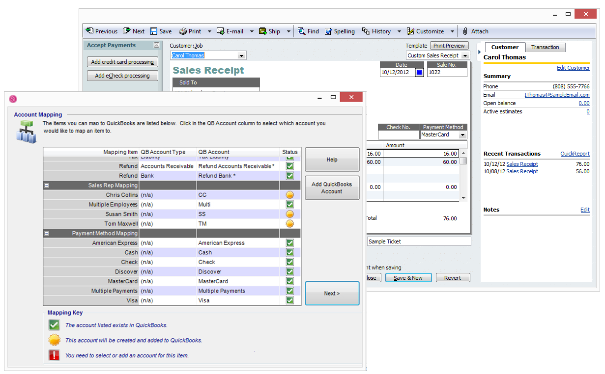 QuickBooks Setup and Receipt